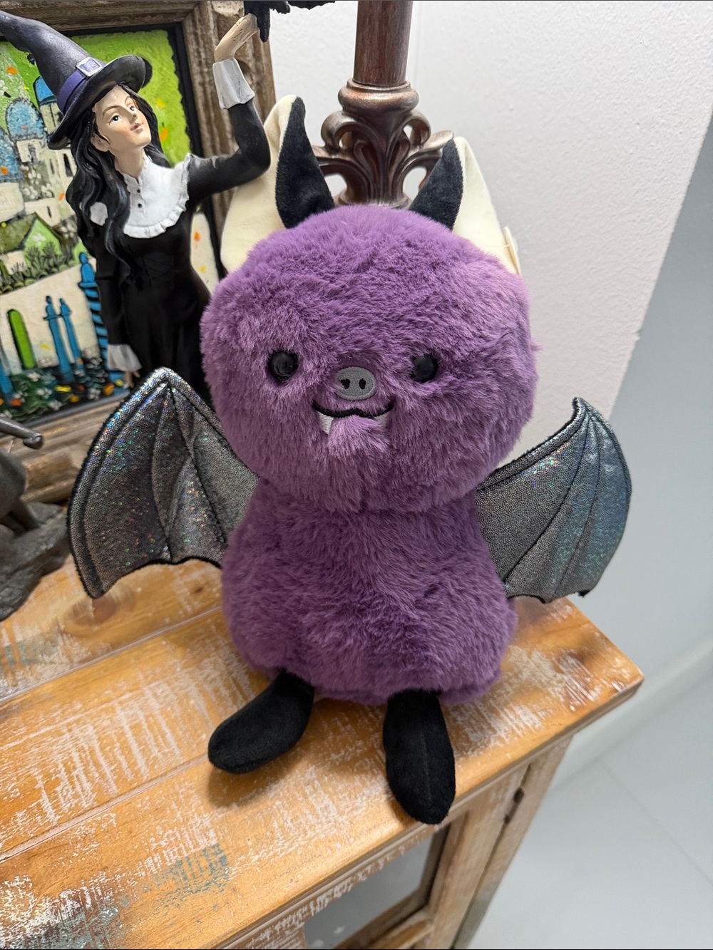 Linzy Toy Halloween  Purple/Black Sparkly Silver Plush Vampire Bat Holiday Decor